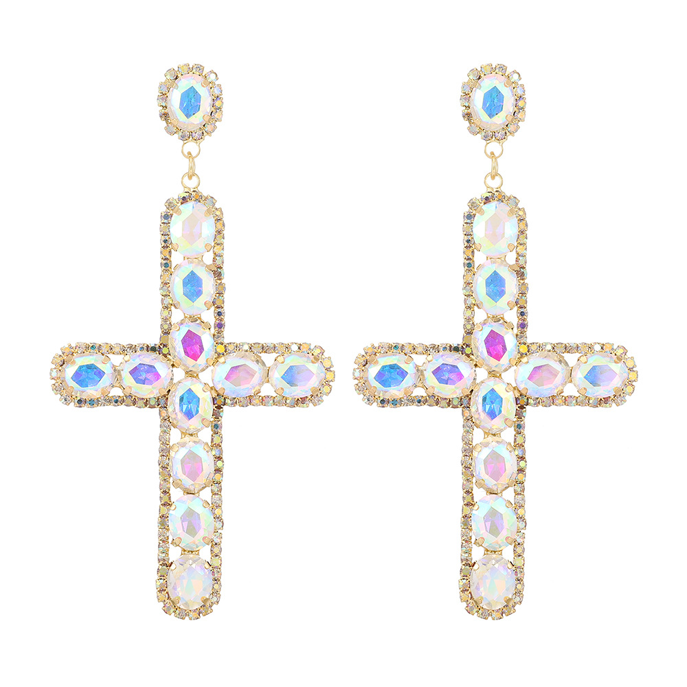 1 Pair Retro Cross Metal Plating Zircon Women's Earrings display picture 6