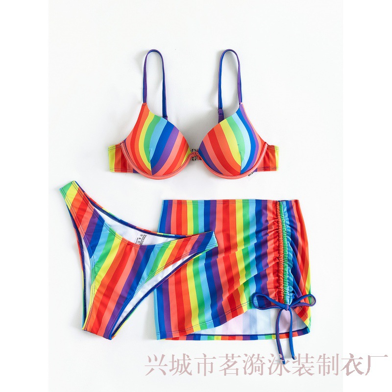 2022 nuevas mujeres populares europeas y americanas de rayas sexy playa Bikini de tres piezas traje de baño de las mujeres