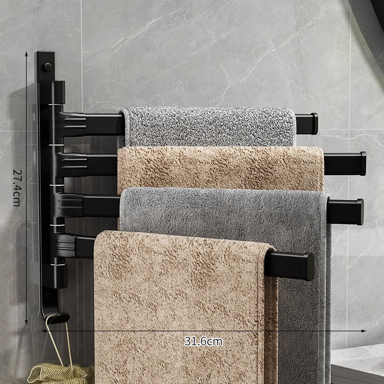 Toallero de baño sin perforaciones giratorio multi-varilla espacio Barra de toalla de aluminio baño estante dormitorio rack secado