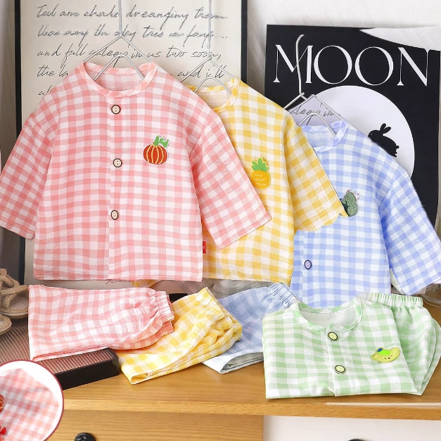 Hombres y niñas nubes algodón conjunto de ropa de casa cardigan de verano dibujos animados pijamas para niños pantalones de primavera y otoño dos piezas