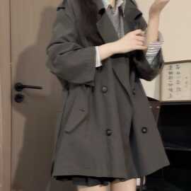 韩系灰色短款风衣外套女早春时尚新款今年流行爆款小个子上衣