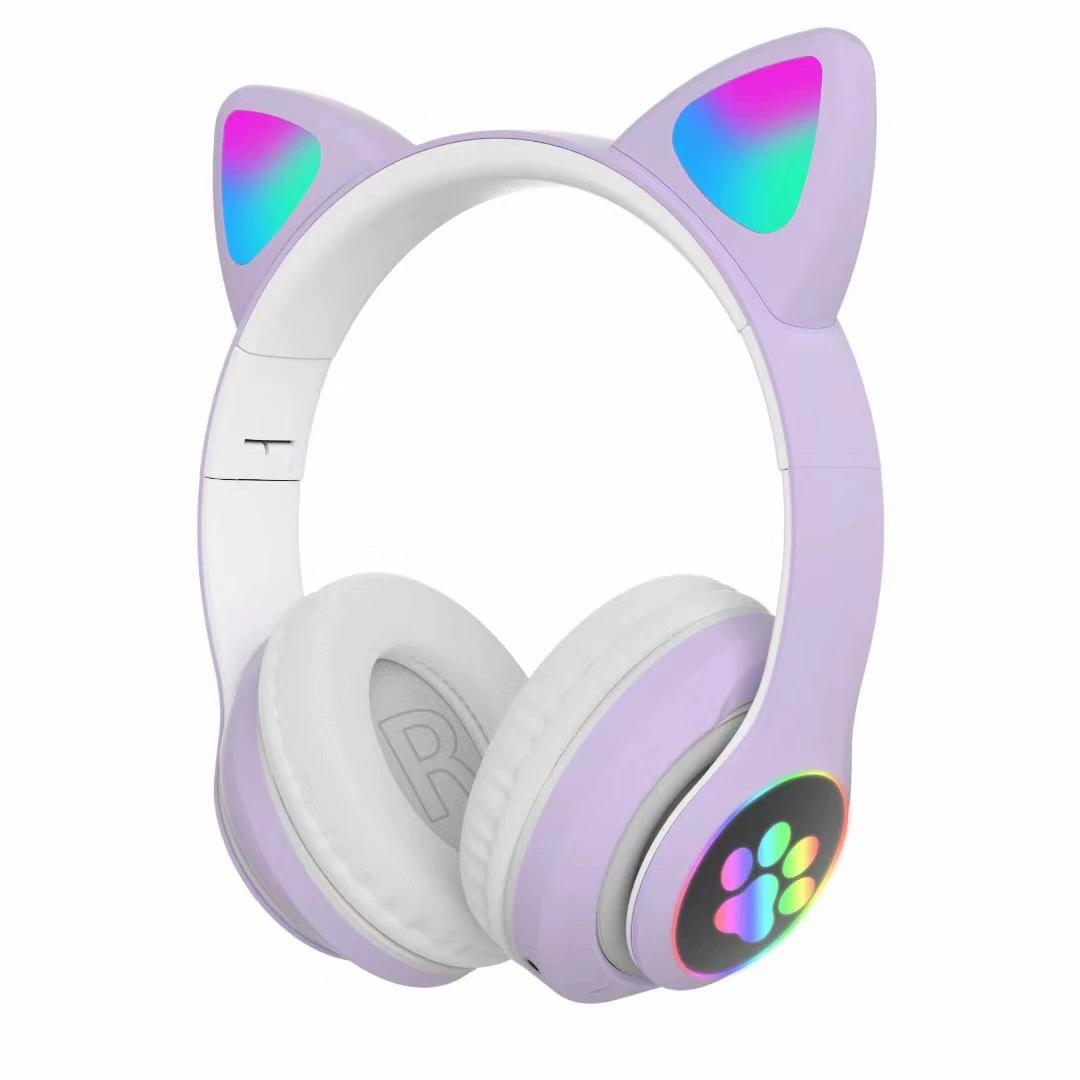 Bluetooth-гарнитура STN28 с ушками-котиками, беспроводные светящиеся «кошачьи лапки», игровая спортивная гарнитура