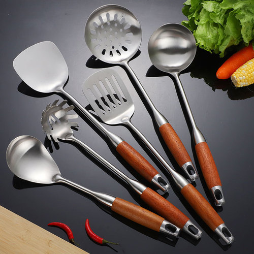 Stainless steel rosewood spatula kitchen six-piece set colander soup spoon full set spatula household frying spoon cooking spatula