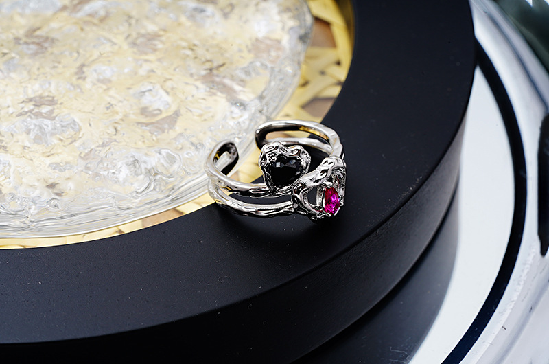 Fashion Heart Shape Copper Plating Rings Ear Studs Necklace 1 Piece