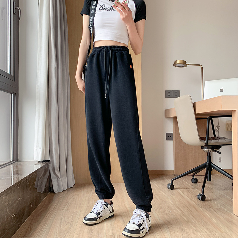 Black Sports Pants Women's Spring and Autumn 2023 New Fashion Loose Pants Casual Pants Wide Leg Pants for Hair