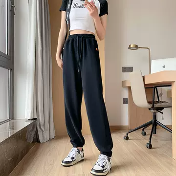 Black Sports Pants Women's Spring and Autumn 2023 New Fashion Loose Pants Casual Pants Wide Leg Pants for Hair - ShopShipShake