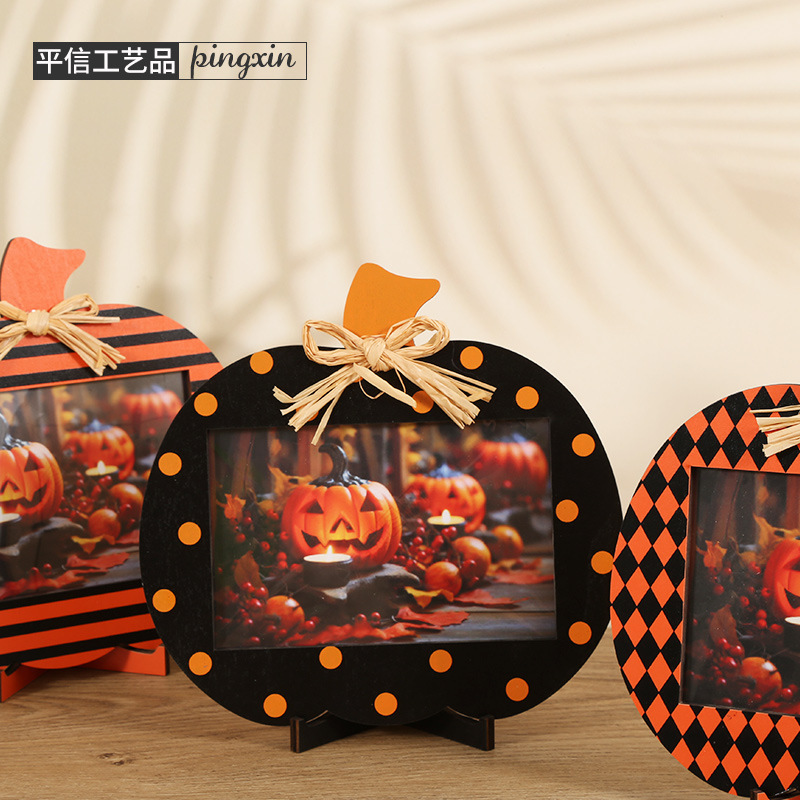 American Country Halloween Pumpkin Photo Frame Ornaments Photo Props Wooden Halloween Party Decorations Atmosphere