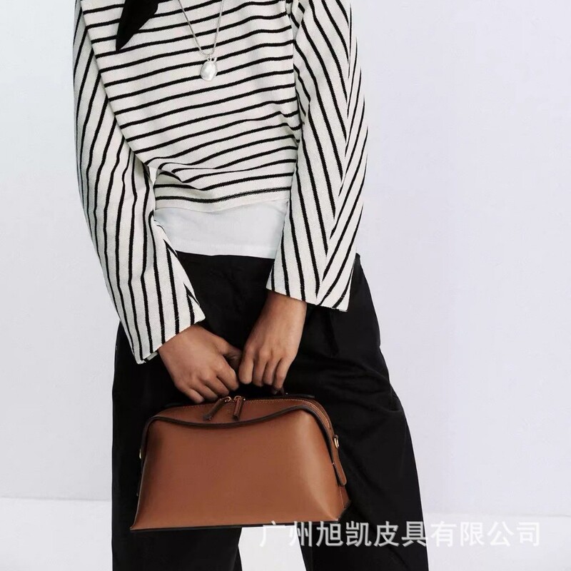 2025 Cross-Border Autumn New Style Dark Brown Casual Double Zipper Comfortable Versatile Handbag Crossbody Women's Bag Single Shoulder