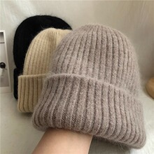 保暖兔毛针织帽女双层加厚毛线帽百搭护耳帽软糯包头帽休闲冷帽潮