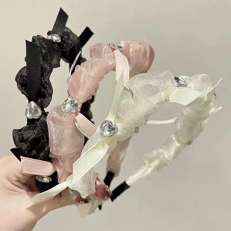Sweet Temperament Bow Super Flash Love Small Diamond Hairband Super Fairy High Sense High Cranial Top All-match Mesh Hairband