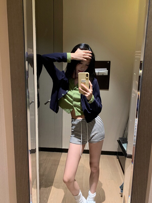 美式辣妹假两件长袖外套女2025秋季新款设计感撞色短款修身上衣潮|undefined