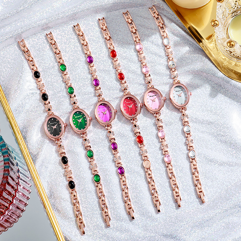 Liu Shangmei marca de alta apariencia simple de moda elegante luz de lujo diamante incrustado reloj oval retro reloj de mujer