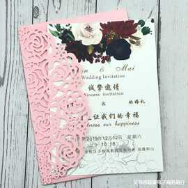 亚马逊热销欧式蕾丝镂空请柬 婚礼喜帖 商务邀请函 生日贺卡批发