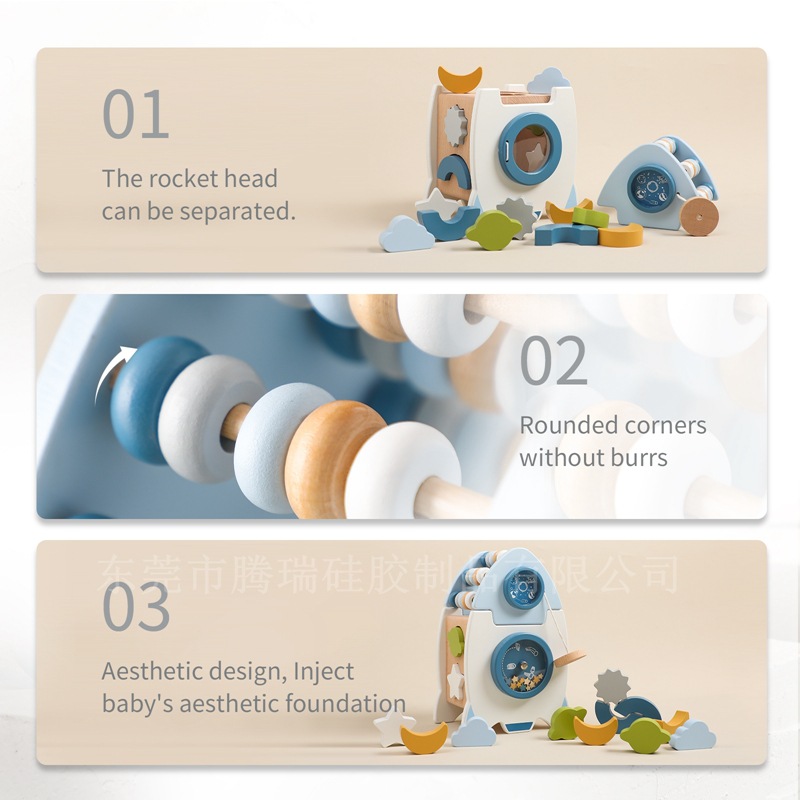 Cohete de madera cinco en un traje de juguete forma multifuncional juguete cognitivo bebé cuentas Montessori juguete de educación temprana