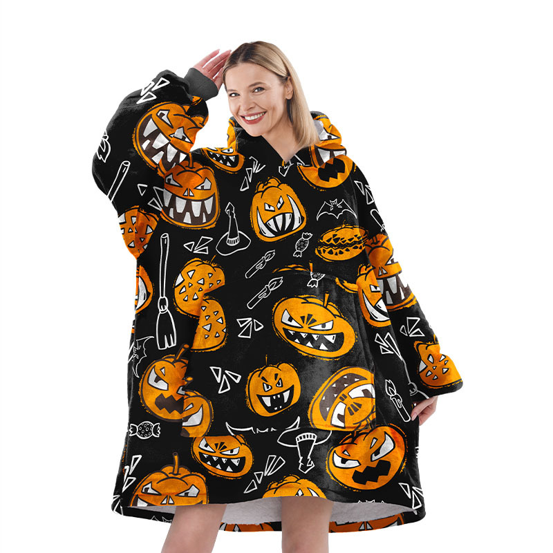 Halloween gran franela pareja ropa casera casual pijamas calentamiento europeo y americano encapuchado pijama perezoso