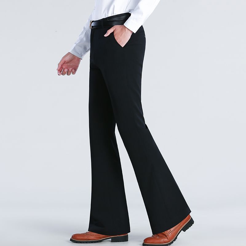 Summer Thin White Bell-Bottom Pants for Young Men, Slim-Fitting and Smooth Ice Silk Men's Pants, Fashionable and Casual Elastic Large-Leg Trousers
