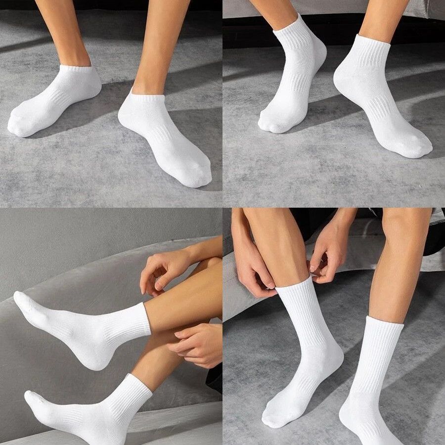 【新疆棉】短中长筒色运动袜棉袜男女四季吸汗透气防臭白色