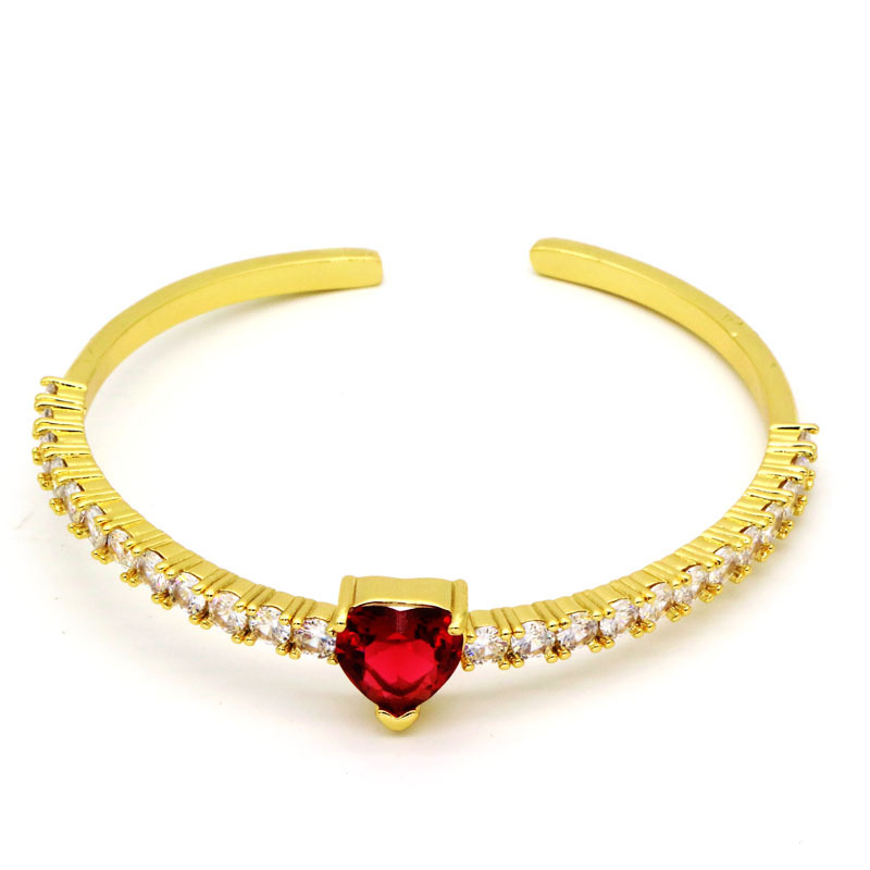 Fashion Heart Shape Copper Inlay Zircon Bangle 1 Piece