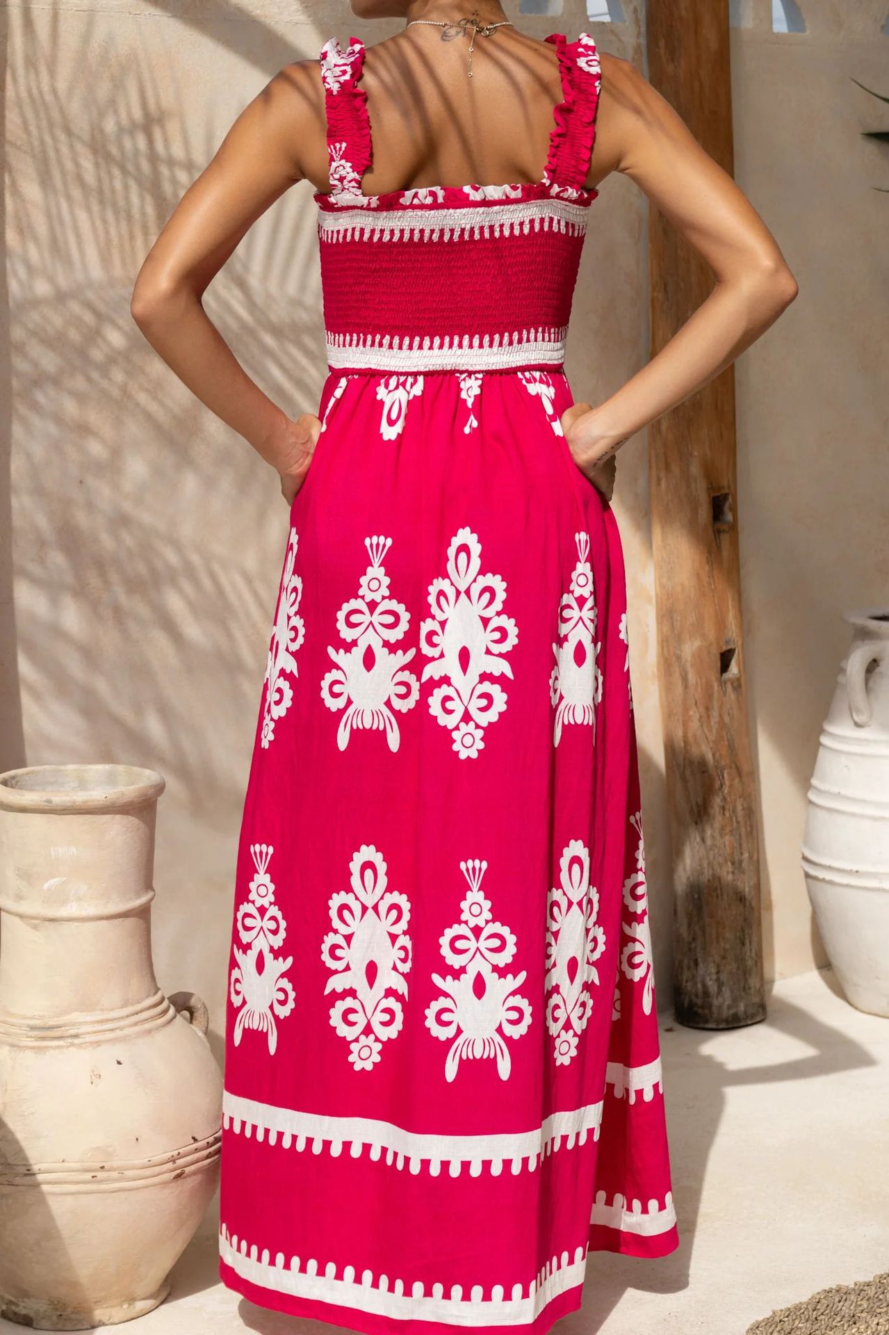 364g Weight Maxi Long Dress Dress Length Type Sleeveless Sleeve Length Strap Dress Dresses Type Polyester Fabric Type High Waist Waist Line Holiday Occasion Strap Neckline Loose Fit Type Printing Pattern 2025 Spring and Summer Season Women's Gender Elegant, Vacation Style Wholesale Women's Elegant Vacation Printing Holiday Strap Sleeveless Strap Dress 30