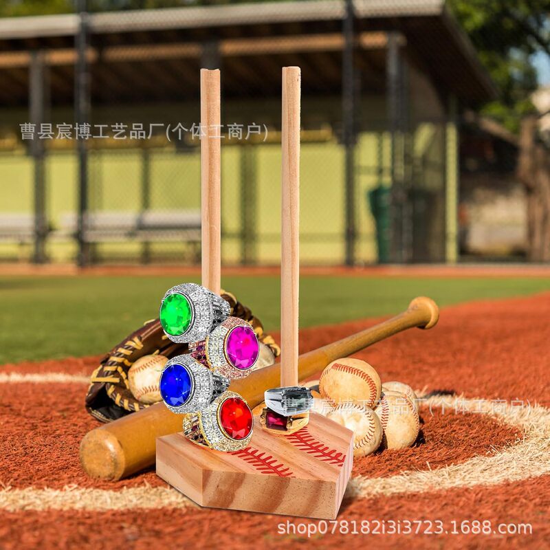Wooden Ring Stacking Stand Baseball Lover Gift Ring Holder Baseball Softball Tournament Ring Display Stand