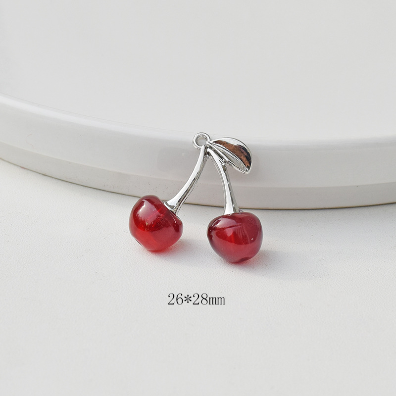 31*25mm Jewelry Making Size 10 PCS/Package 31*25mm Zinc Alloy Zircon Cherry Pendant