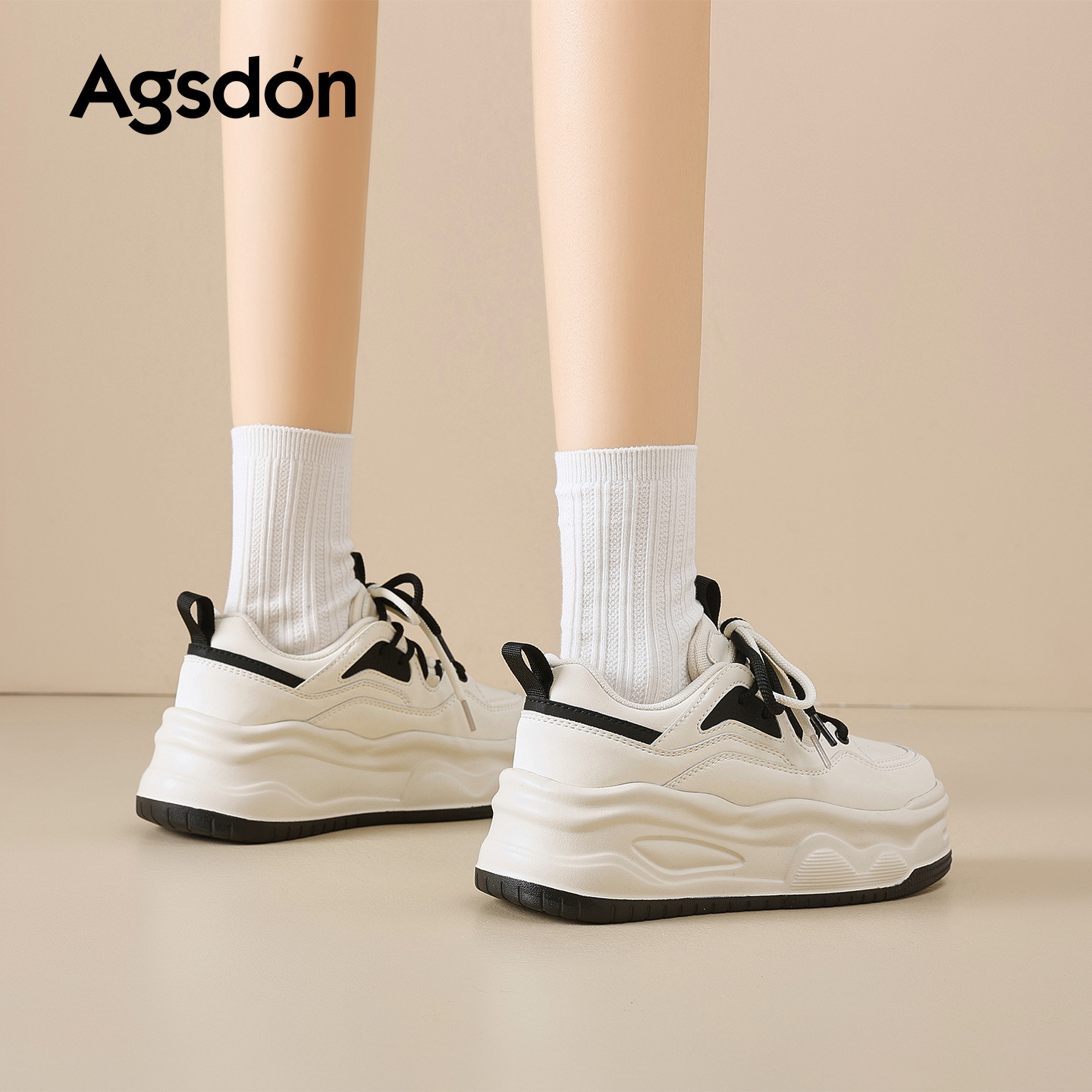 Augu Shi Deng zapatos blancos de fondo grueso para mujeres 2026 nueva primavera alta zapatos casuales muffins zapatos deportivos