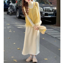 2025超火冬装一整套韩版洋气减龄毛呢背心马甲打底衫半身裙套装女