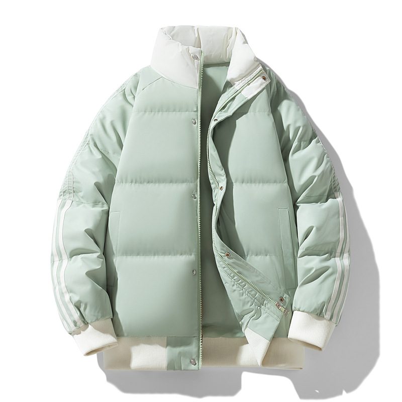 Vêtements rembourrés en coton rayé à col montant pour hommes et femmes, vêtements rembourrés en coton épais haut de gamme, vestes rembourrées en coton amples pour couples (hommes)_voghion.com