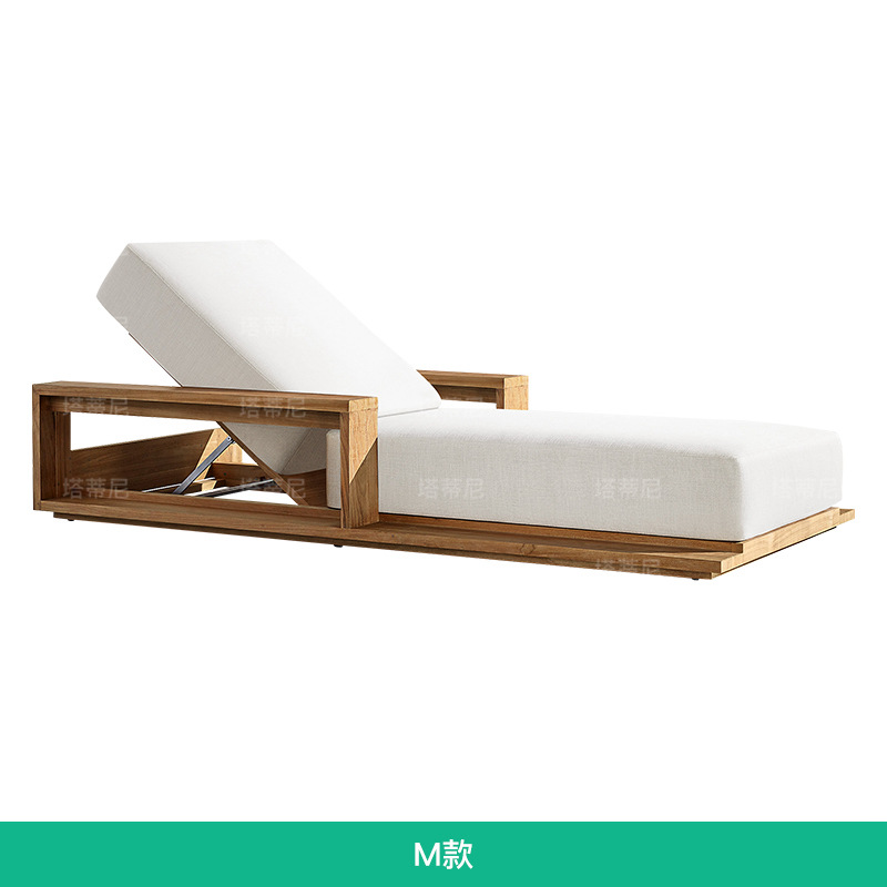 TECA al aire libre tumbado cama de ocio individual reclinable impermeable a prueba de sol piscina reclinable sofá cama de madera maciza muebles de patio image 19
