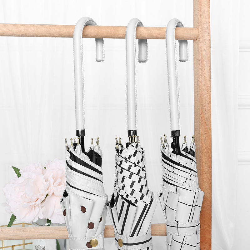 Printed logo straight rod vinyl advertising umbrella long handle sunshade umbrella men's and women's small fresh leather small curved handle wind-resistant umbrella