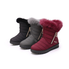 冬季真毛大码保暖防水布雪地靴高筒妈妈棉靴加厚保暖跨境一件代发