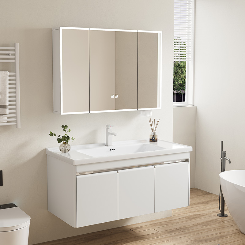 gabinete de baño de acero inoxidable cerámica integral lavabo gabinete combinación de baño inteligente