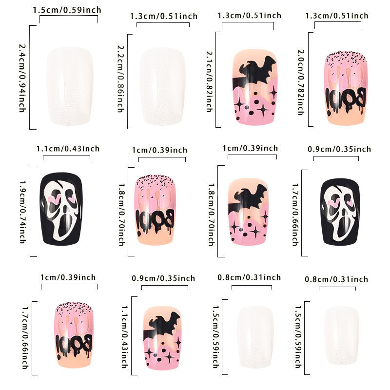1 Set Quantity Halloween Retro French Style Sweet Cartoon Ghost Heart Shape Plastic Nail Patches 1 Set