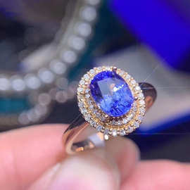 A456热卖ring复古典雅女士戒指蓝色锆石镀玫瑰金戒指首饰品