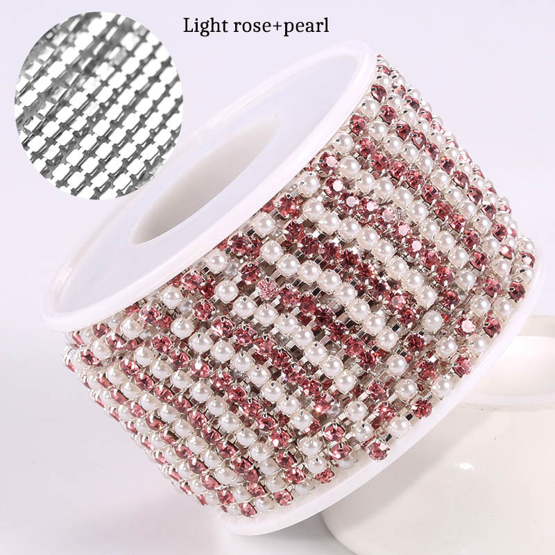 SKU-05-银底白珍珠粉钻爪链一卷