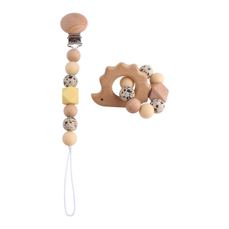 Bebé DIY creativo haya chupete clip pezón Cadena de leopardo perlas silicona Beech animal juguete teether palo