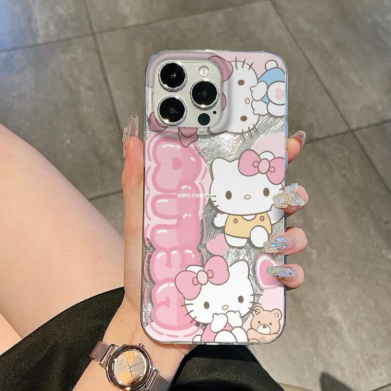Hello kitty pink bold words for Apple 15 mobile phone case 14promax creative and other IMD swirl