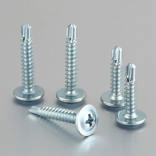 Саморезы с плоской головкой в коробке, с круглыми шайбами, оцинкованные с подушечкой, самонарезающие, самосверлящие, высокопрочные крепежные элементы.