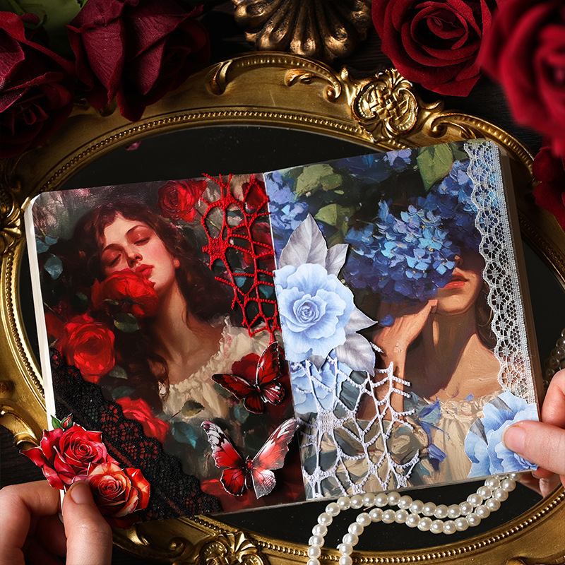 Pegatinas anticuadas transparentes láser impermeables para mascotas diy pegatinas de diario de contabilidad retro europeas transfronterizas pegatinas de chicas