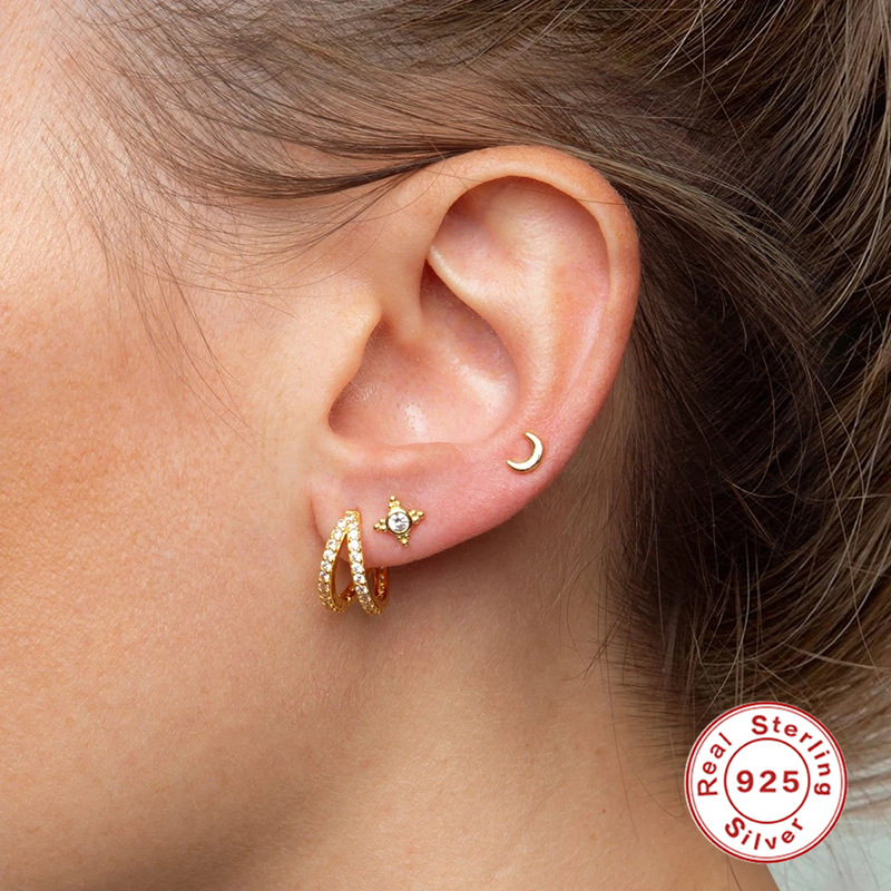 2g Weight Zircon Inlay Material Earrings Classification 1 Pair 925 Sterling Silver Zircon Geometric Earrings