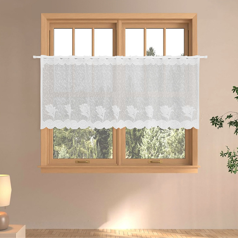 American Style Simple White Stampede Kitchen Half Curtain Gauze Curtain Small Window Eyelet Bay Window Semi-transparent Artistic Decorations Curtain