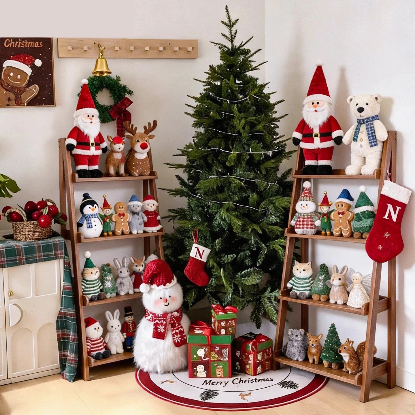 Decoración de Navidad de madera sólida estante de exhibición estante de piso trapezoidal estante de almacenamiento estante de almacenamiento estante de almacenamiento multicapa estante de pared sala de estar
