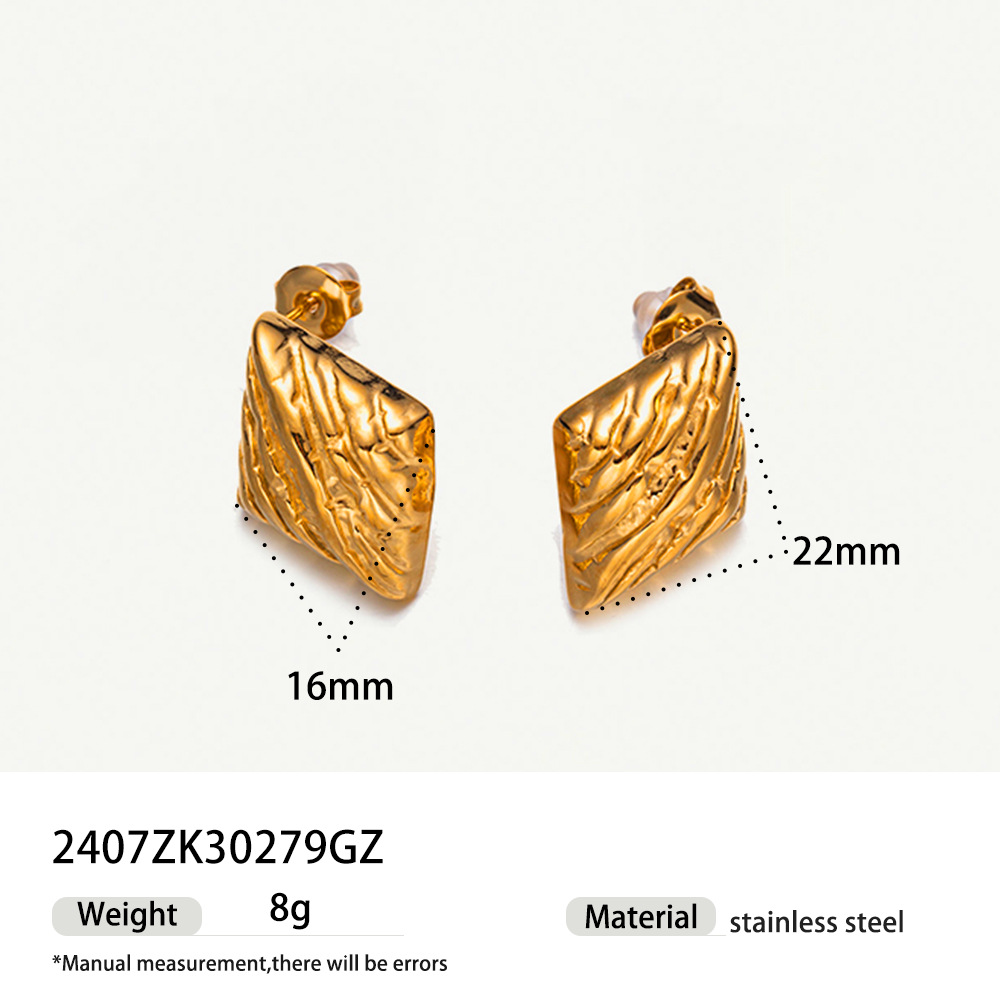 TENA transfronterizo de alta calidad texturas plegadas pendientes de acero inoxidable mujeres estilo de diseño de nicho simple pendientes de acero de titanio