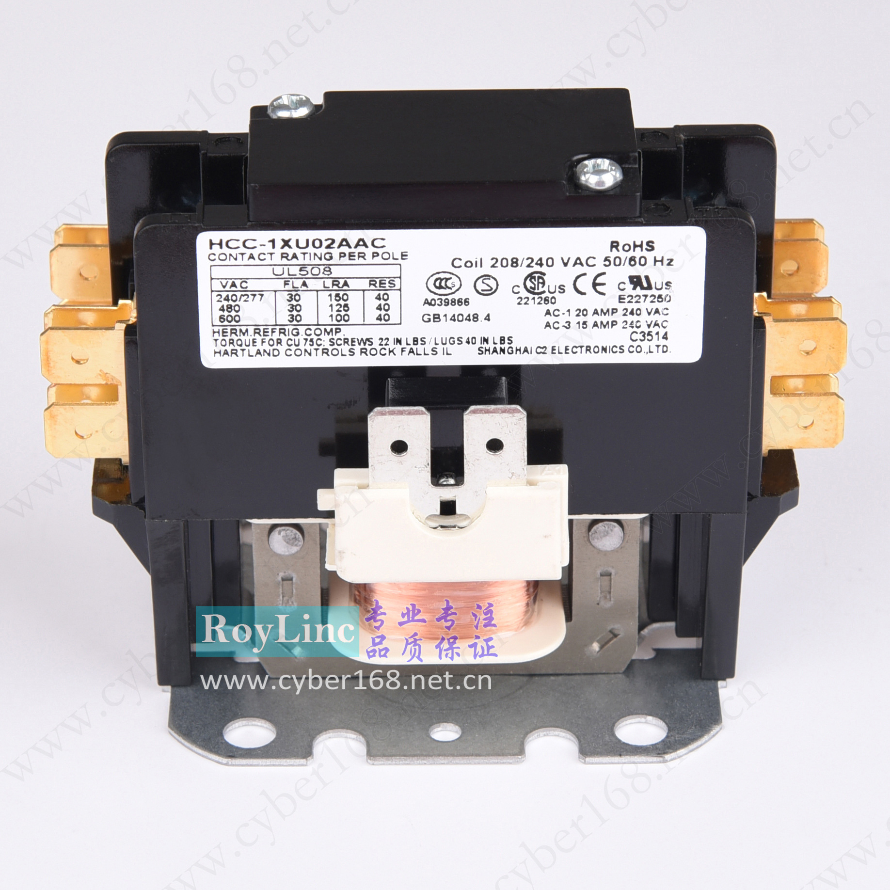 208V-240V单极30A带汇流条HCC-1XU02AAC商用制冰机Rohs交流接触器