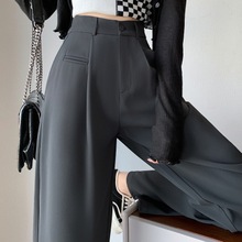 灰色西装裤女夏季2023年新款高腰直筒显瘦垂感西裤休闲窄版阔腿裤