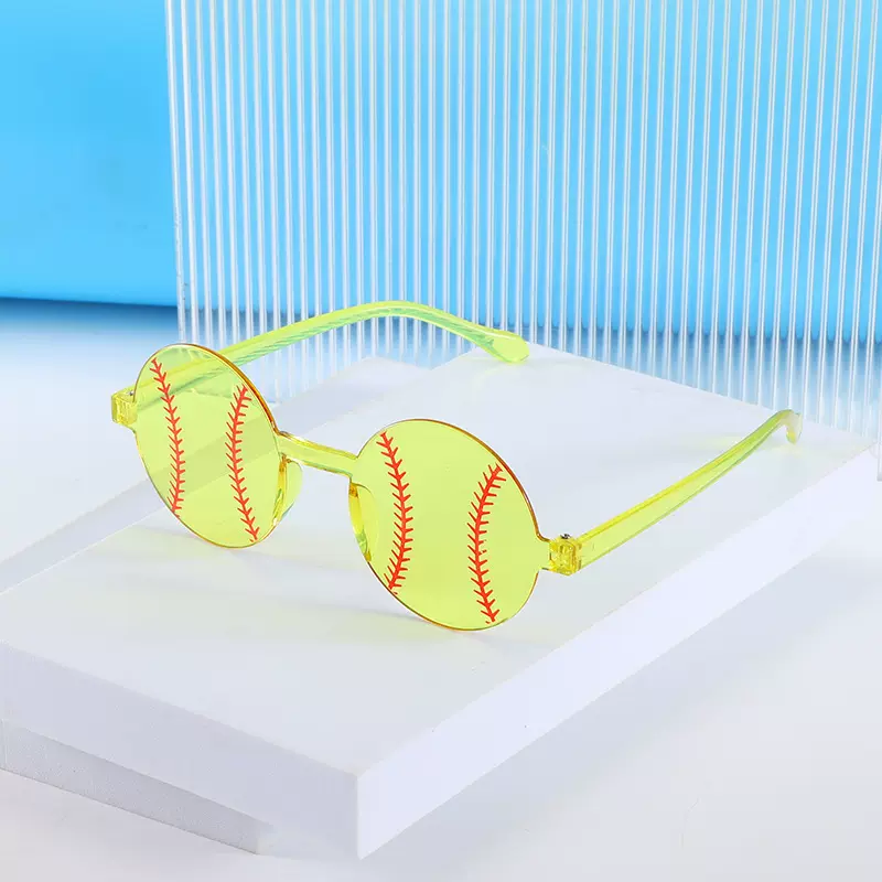 亚马逊外贸新款一体式太阳镜圆形糖果色可加印图片LOGO派对装饰镜