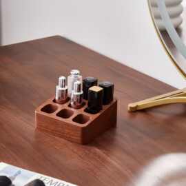 现货实木口红眼影桌面收纳盒胡桃木护肤化妆品梳妆台精油置物架