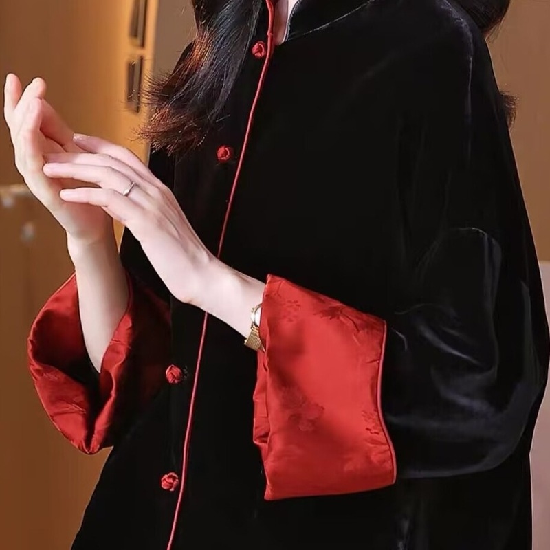 新中式时尚挽袖真丝丝绒外套女秋季新款两面穿桑蚕丝上衣高端品牌|undefined