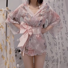 Lingerie chiffon and kimono bathrobe set, uniform temptation, printed Japanese butterfly knot, sexy Japanese pajamas, new