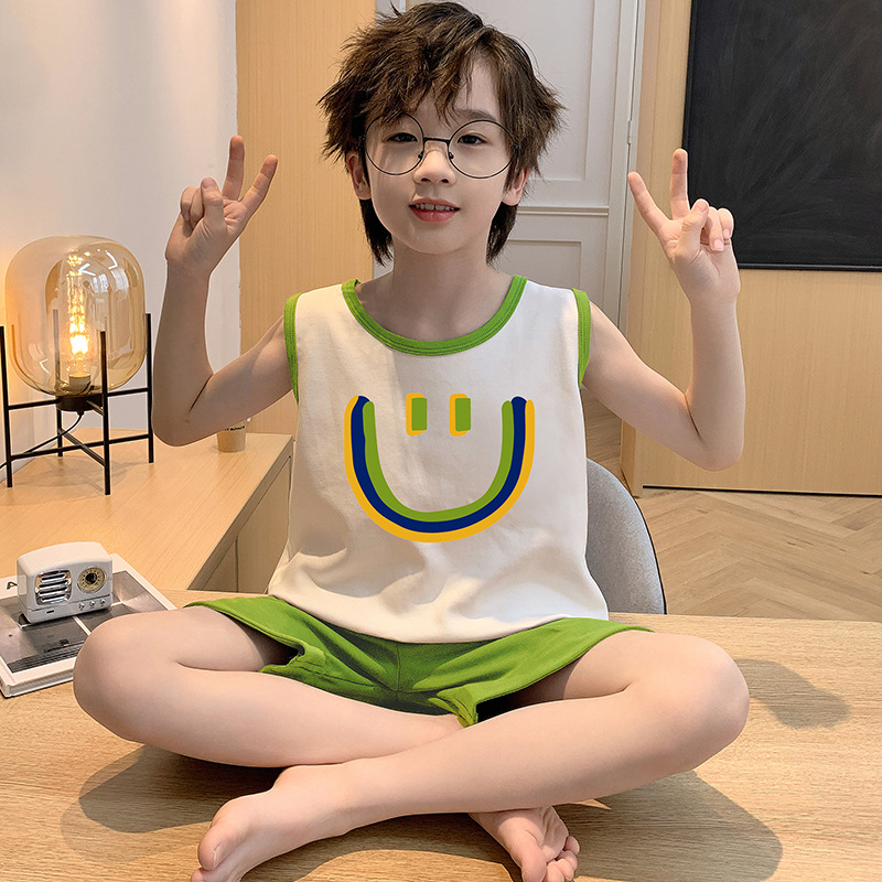 어린이 잠옷 면화 여름 소년 민소매 조끼 여름 얇은 에어컨 의류 중소형 아동복 홈 의류